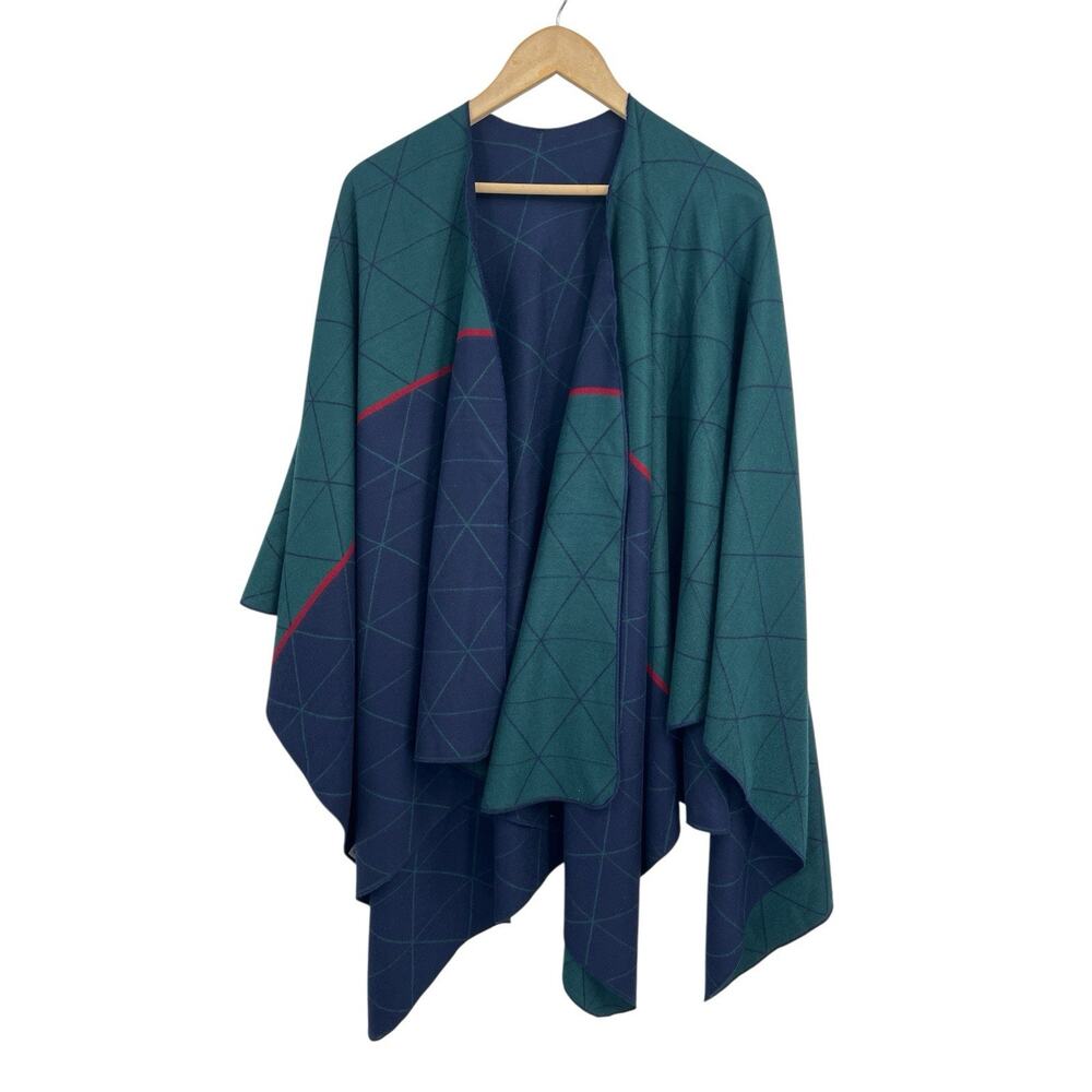 Crosstree Lane Reversible Blue Green Blanket Wrap OS Shawl
